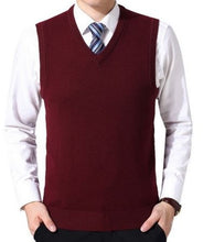 Load image into Gallery viewer, New 2019 Knitted Pullover Male V-Neck Sleeveless Formal Business Homme Casual Knitwear Solid Men Thin Sweaters Vest J654