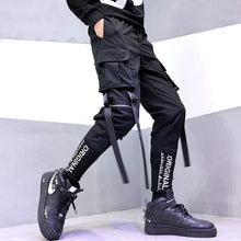 Load image into Gallery viewer, Men Hip Hop Black Cargo Pants joggers Sweatpants Overalls Men Ribbons Streetwear Harem Pants Women Fashions Trousers