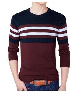 Men 2018 Fall Fashion Casual Striped Cotton Sweater Men O-Neck Warm 100% Cotton Knitted Sweaters Men's Plus Size Sweaters Coat