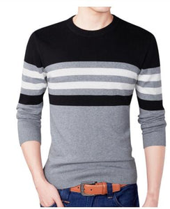 Men 2018 Fall Fashion Casual Striped Cotton Sweater Men O-Neck Warm 100% Cotton Knitted Sweaters Men's Plus Size Sweaters Coat