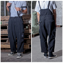 Load image into Gallery viewer, Suspenders Trousers Mens Streetwear Overalls Multi-pocket Work Cargo Pants Casual Wide-legged Baggy Pant Men
