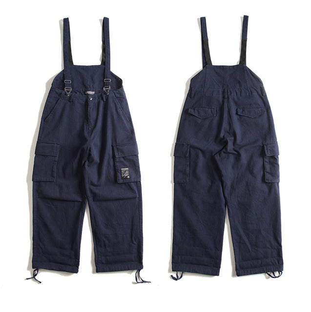 Suspenders Trousers Mens Streetwear Overalls Multi-pocket Work Cargo Pants Casual Wide-legged Baggy Pant Men