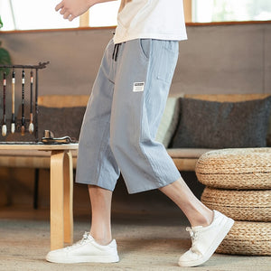 Sinicism Store Men Printed Chinese Style Summer Casual Pants Mens 2020 Linen Loose Trousers Male Oversize Calf-Length Pants 5XL