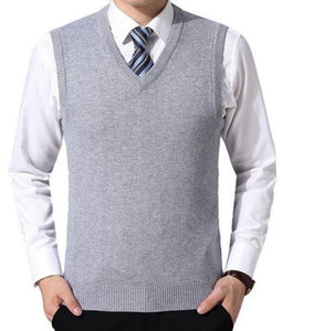 New 2019 Knitted Pullover Male V-Neck Sleeveless Formal Business Homme Casual Knitwear Solid  Men Thin Sweaters Vest J654
