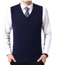 Load image into Gallery viewer, New 2019 Knitted Pullover Male V-Neck Sleeveless Formal Business Homme Casual Knitwear Solid  Men Thin Sweaters Vest J654
